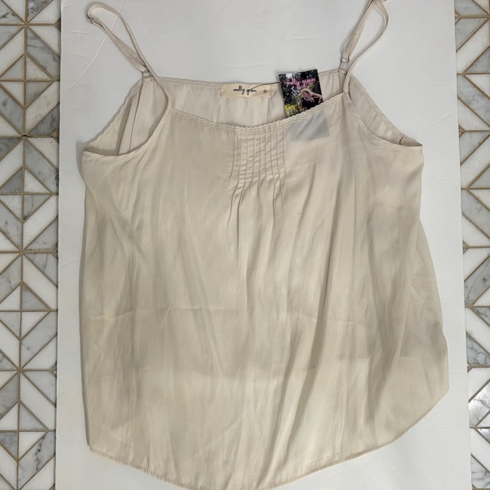 Silky Cream Pintuck Spaghetti-Strap Cami